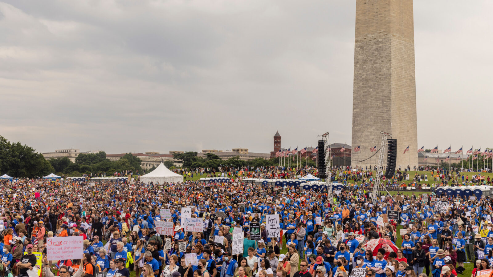 Protesters gather by the Washington Monument in DC for the second March For Our Lives.