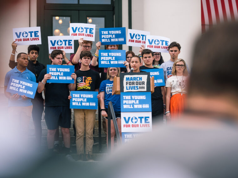 X Gonzalez speaks to a crowd at a Vote For Our Lives Event.